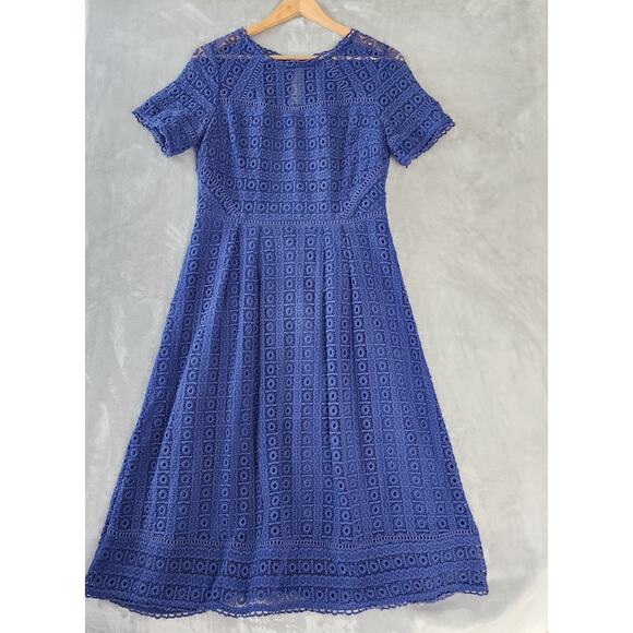 Boden Dress Womens Size 10 Imperial Blue Althea Crocheted Eyelet Lace 10R - Picture 1 of 10